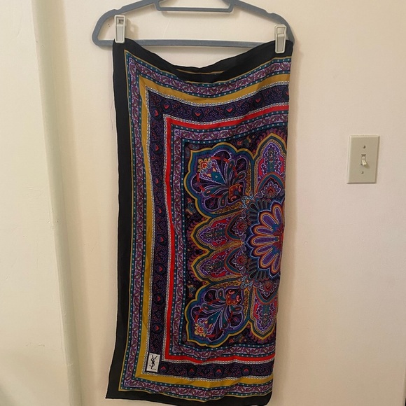 YVES SAINT LAURENT YSL PAISLEY SILK VINTAGE SCARF OLD MONEY LUXURY - Picture 6 of 7